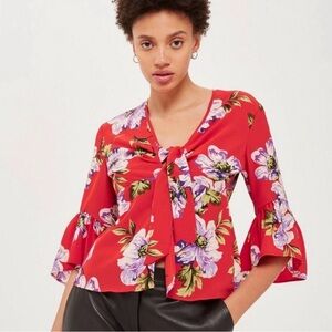 Topshop Red Floral Blouse